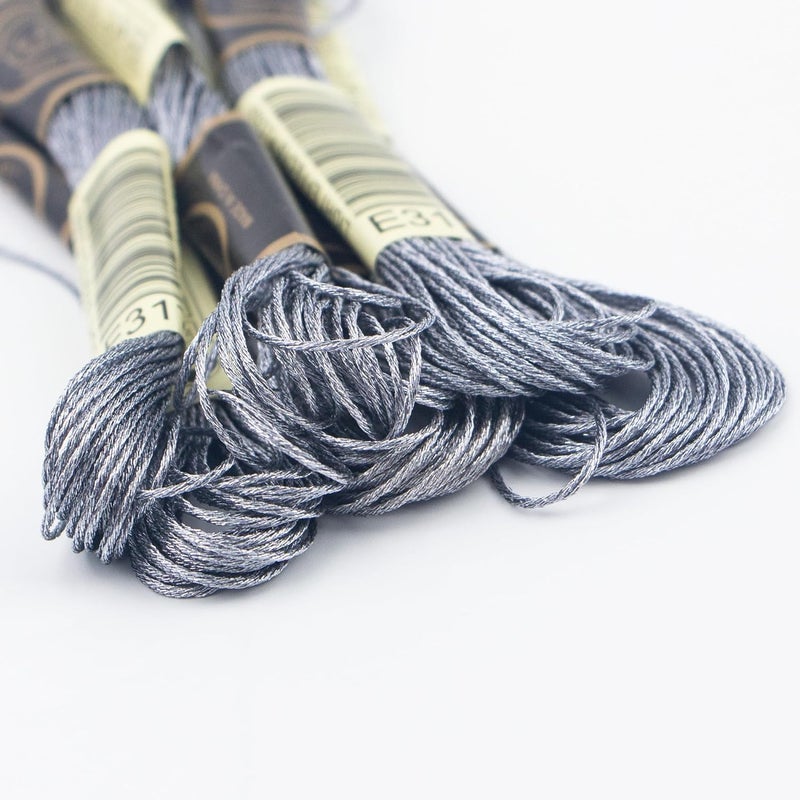 krastmon 6 Skeins Embroidery Thread, Metallic Grey Embroidery Floss Friendship Bracelet String, Polyester Cross-Stitch Threads for Hand Embroidery, String Art - Image 3